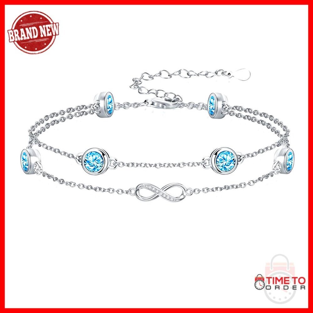 Sterling Silver Adjustable Infinity Anklet Birthstone Jewelry Minimal Chic